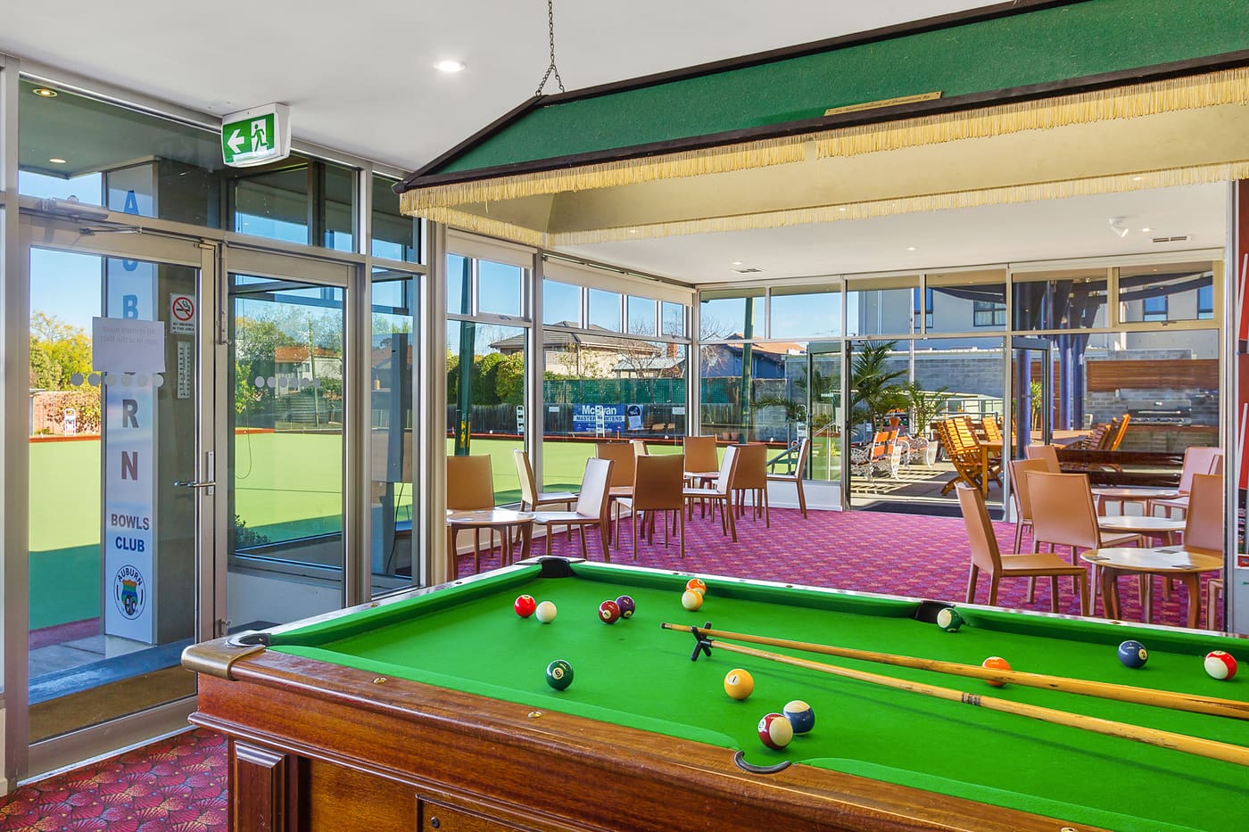 Pool table and lounge by the entrance